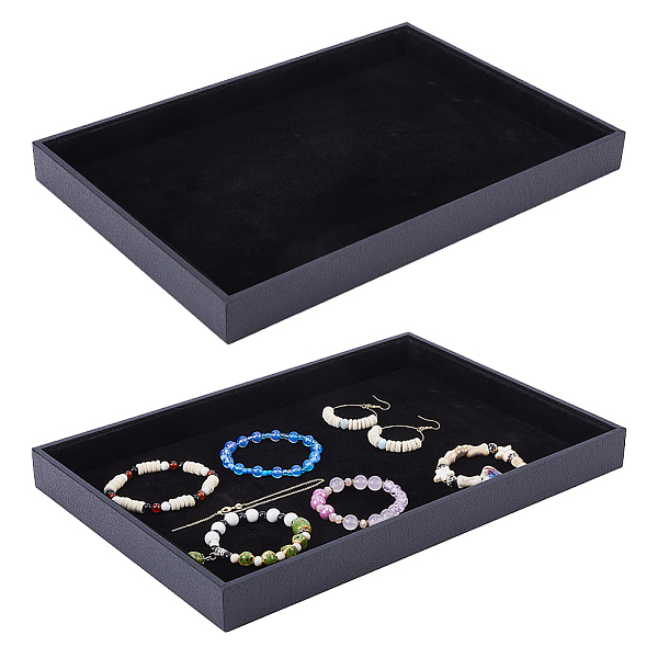 

PandaHall DICOSMETIC 2Pcs Black Velvet Stackable Jewelry Tray Wood Rectangle Jewelry Display Trays Earrings Rings Necklaces Holder Tray...