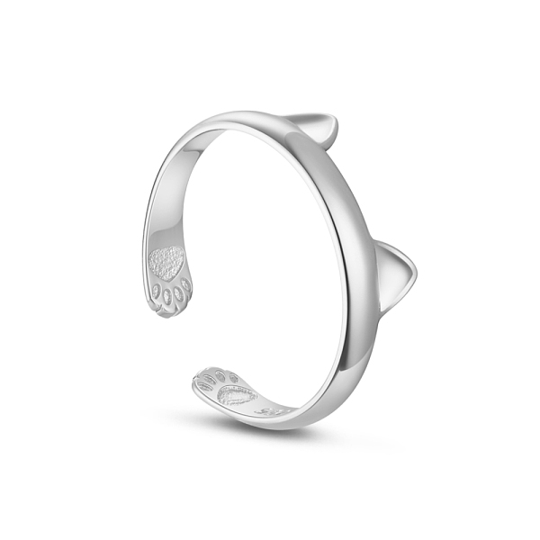 TINYSAND Cute And Delicate Cat Ears Rhodium Plated 925 Sterling Silver Cuff Rings