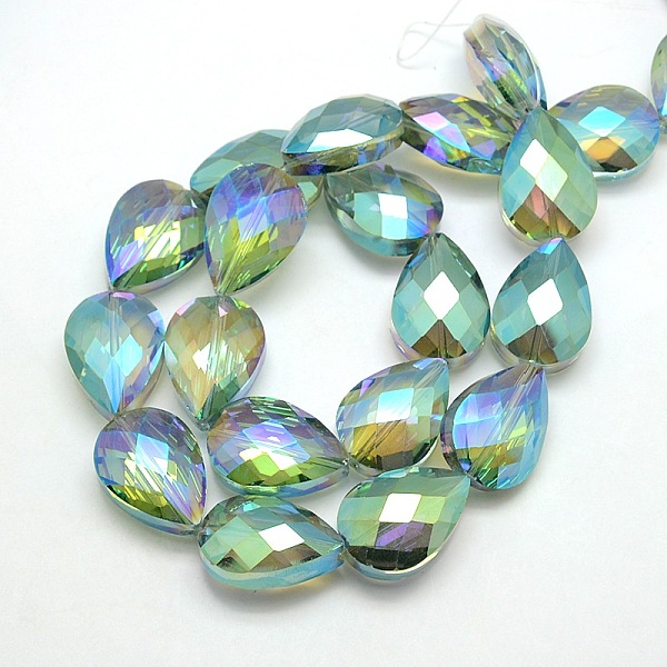 

PandaHall Electroplate Crystal Glass Teardrop Beads Strands, Faceted, Rainbow Color Plated, Medium Aquamarine, 24x17x11mm, Hole: 1mm, about..., Green