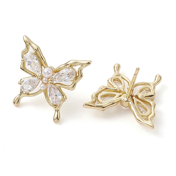 

PandaHall Butterfly Brass Stud Earrings, with Clear Cubic Zirconia, Long-Lasting Plated, Lead Free & Cadmium Free, Real 18K Gold Plated...