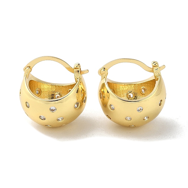 

PandaHall Rack Plating Brass Micro Pave Cubic Zirconia Hoop Earrings, Half Round, Real 16K Gold Plated, 21x19.5x19mm Brass Half Round Clear