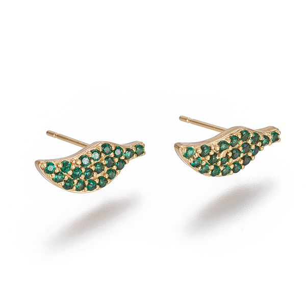 

PandaHall Brass Micro Pave Cubic Zirconia Stud Crawler Earrings, Climber Earrings, Wing, Golden, Green, 5.5x14.5x2mm, Pin: 0.7mm Cubic...