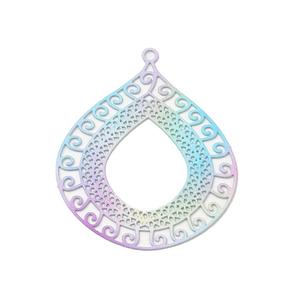 

PandaHall Spray Painted 430 Stainless Steel Pendants, Teardrop Charm, Colorful, 40x33x0.5mm, Hole: 1.8mm 430 Stainless Steel Teardrop