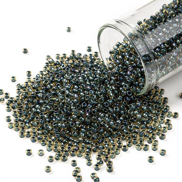 PandaHall TOHO Round Seed Beads, Japanese Seed Beads, (243) Inside Color AB Topaz/Opaque Emerald Lined, 11/0, 2.2mm, Hole: 0.8mm, about...