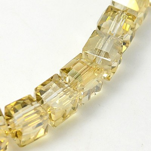 

PandaHall Electorplated Glass Beads, Rainbow Plated, Faceted, Cube, Yellow, 7x7x7mm, Hole: 1mm Glass Cube Yellow
