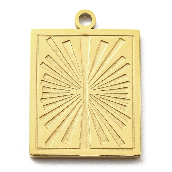 

PandaHall Ion Plating(IP) 316L Surgical Stainless Steel Pendants, Textured, Rectangle with Sun Charm, Real 18K Gold Plated, 21x15x1.5mm...