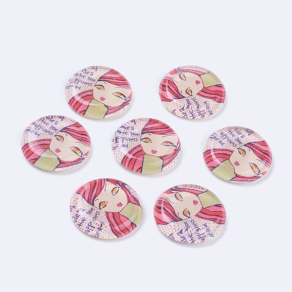 

PandaHall Tempered Glass Cabochons, Half Round/Dome, Girl Pattern, Colorful, Size: about 33mm in diameter, 7mm thick Glass Half Round