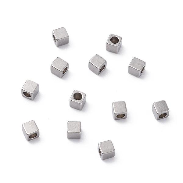 pandahall 304 stainless steel beads, cube, stainless steel color, 3x3x3mm, hole: 1.6mm 304 stainless steel cube