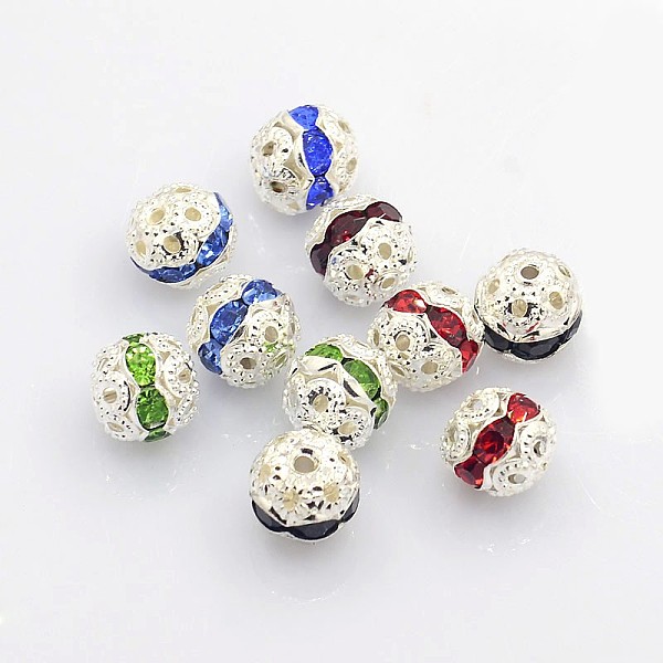 

PandaHall Brass Rhinestone Beads, Grade A, Silver Color Plated, Round, Mixed Color, 8mm, Hole: 1mm Brass+Rhinestone Round Multicolor