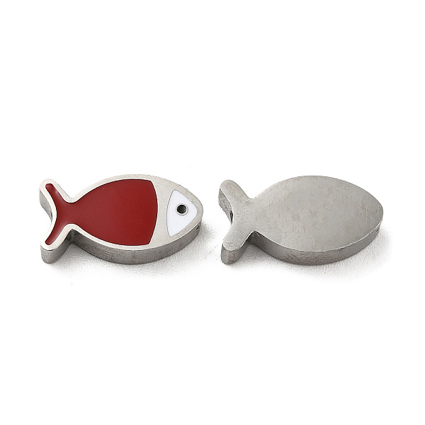 

PandaHall 304 Stainless Steel Beads, with Enamel, Stainless Steel Color, Fish, Red, 7x13.5x3mm, Hole: 1.8mm Stainless Steel+Enamel Fish Red