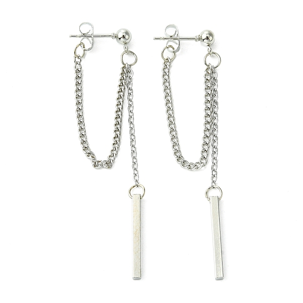 

PandaHall Rertangle Alloy Chain Tassel Stud Earrings for Women Men, Platinum, 65x2mm Alloy Rectangle