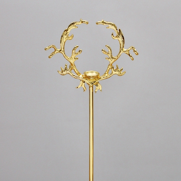 

PandaHall Iron Hair Stick Findings, with Alloy Cabochons Setting, Antler, Golden, Tray: 10mm, 158x55x11mm Iron
