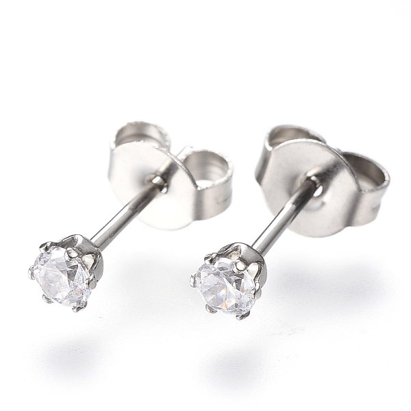 PandaHall Gifts for Boyfriend Valentines Day Cubic Zirconia Ear Studs, with Stainless Steel Base, Clear, about 3mm wide, 13mm long, 0.7mm...