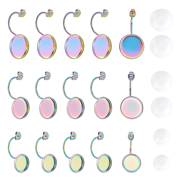 

PandaHall Unicraftale DIY Ear Nuts Making Kits, Including 18Pcs 3 Styles 304 Stainless Steel Ear Nuts Flat Round Cabochon Settings and 18Pcs..., Clear