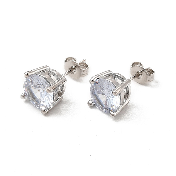 

PandaHall Clear Cubic Zirconia Diamond Stud Earrings, Rack Plating Brass Jewelry for Women, Cadmium Free & Lead Free, Platinum, 8x8mm, Pin...