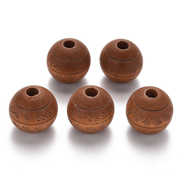 

PandaHall Painted Natural Wood Beads, Laser Engraved Pattern, Round with Leave Pattern, Peru, 16x15mm, Hole: 4mm Schima Wood Round Brown