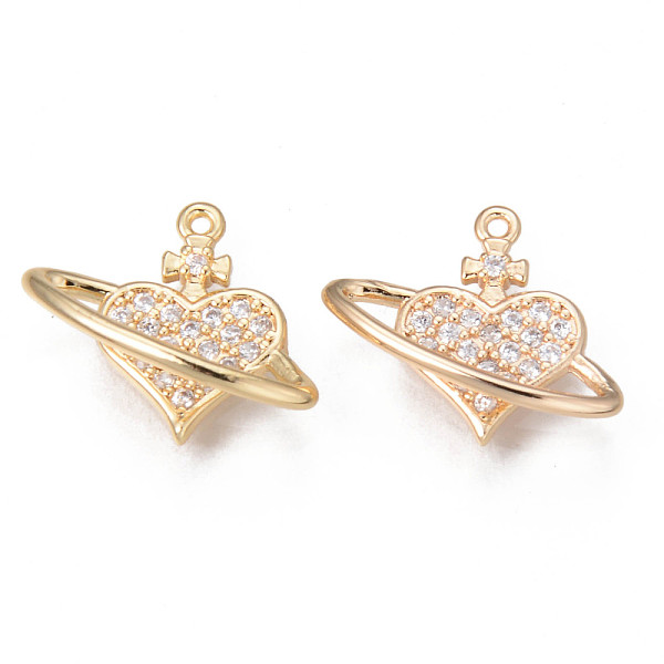 

PandaHall Brass Micro Cubic Clear Zirconia Pendants, Cross with Heart, Nickel Free, Real 18K Gold Plated, 14x17x3mm, Hole: 1mm Brass+Cubic...
