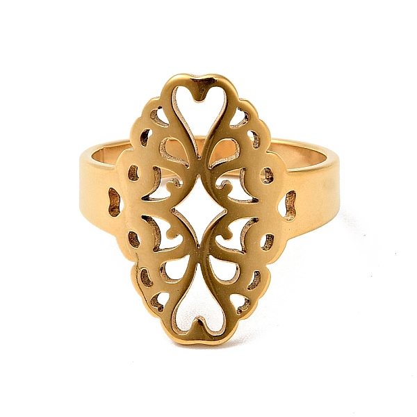 

PandaHall Ion Plating(IP) 201 Stainless Steel Oval with Flower Thick Finger Ring for Women, Golden, US Size 6 1/4(16.7mm) 201 Stainless...