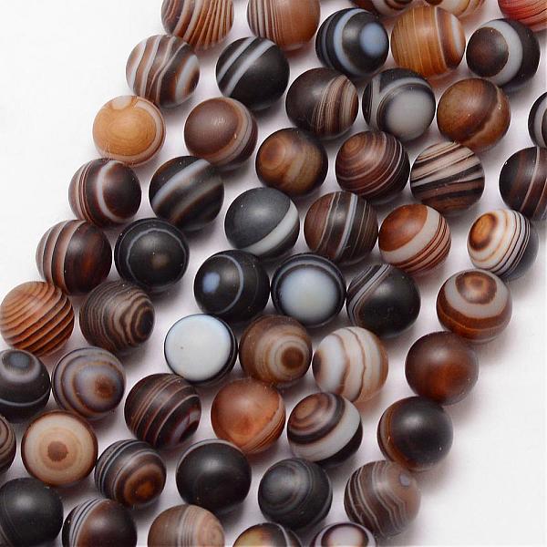 

PandaHall Natural Striped Agate/Banded Agate Bead Strands, Eye Agate Beads, Round, Dyed & Heated, Frosted, Grade A, Coffee, 8mm, Hole: 1mm..., Brown