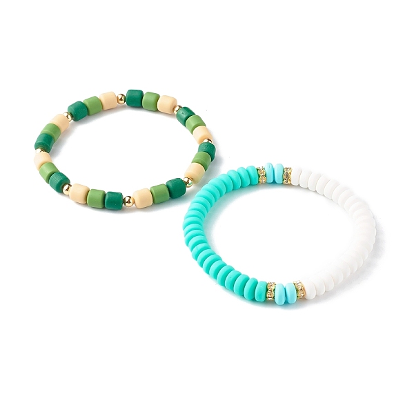 

PandaHall Handmade Polymer Clay Beads Stretch Bracelets Sets, with Brass Rhinestone & Brass Beads, Dark Green, Inner Diameter: 2~2-1/8 inch...