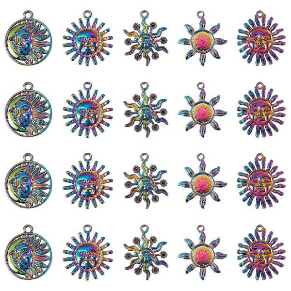 

PandaHall 20Pcs 20 Style Rainbow Color Alloy Charm & Pendant, Sun, for Jewelry Making, 19~29mm, 1Pc/style Alloy Sun