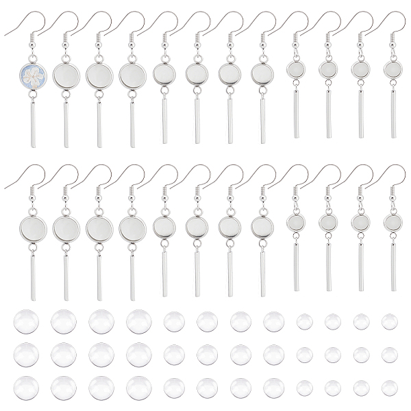 

PandaHall UNICRAFTALE 30pcs 314 Stainless Steel Earring Hooks with 36pcs Transparent Glass Cabochons DIY Flat Round Earring with Dome Making..., Clear