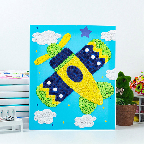 PandaHall Creative DIY Fighters Pattern Resin Button Art, with Canvas Painting Paper and Wood Frame, Educational Craft Painting Sticky Toys...