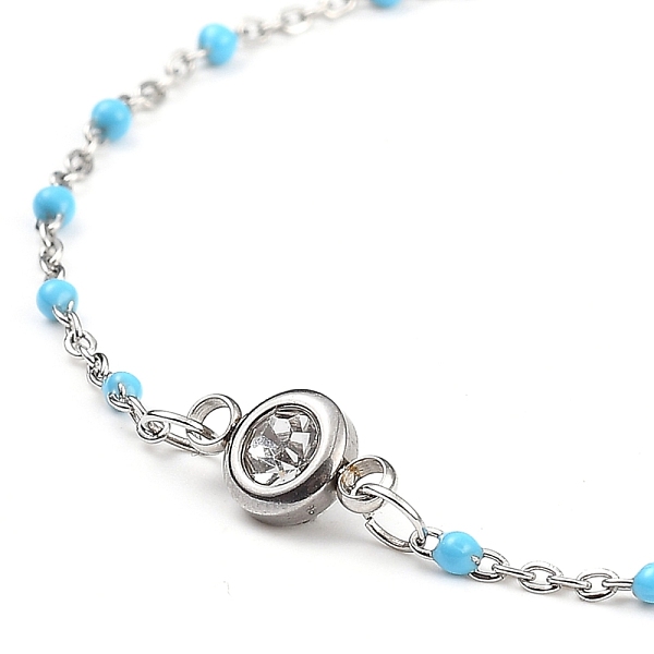 

PandaHall 304 Stainless Steel Cable Chains Link Bracelets, with Enamel, Cubic Zirconia and Lobster Claw Clasps, Light Sky Blue, 7-5/8 inch...