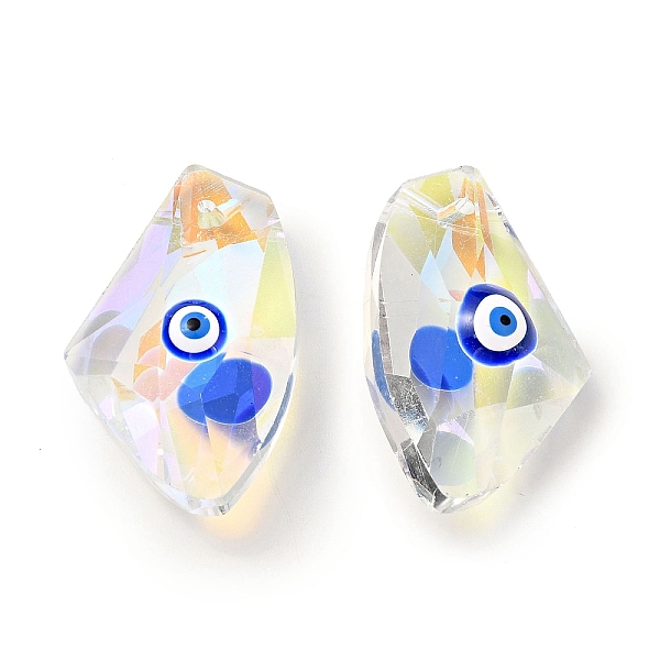 

PandaHall Transparent Glass Beads, with Enamel, Faceted, Polygon with Evil Eye Pattern, Blue, 23.5x38x13mm, Hole: 2mm Glass Polygon Blue