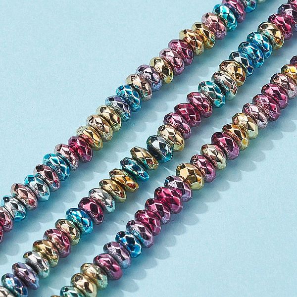 

PandaHall 1 Strand Rainbow Color Electroplate Non-magnetic Synthetic Hematite Beads Strands, Faceted, Rondelle, Multi-color Plated, 4x2mm...