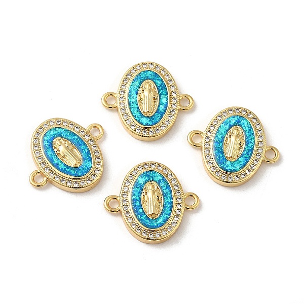 

PandaHall Rack Plating Brass Micro Pave Clear Cubic Zirconia Connector Charms, Oval Links with Synthetic Opal, Lead Free & Cadmium Free...