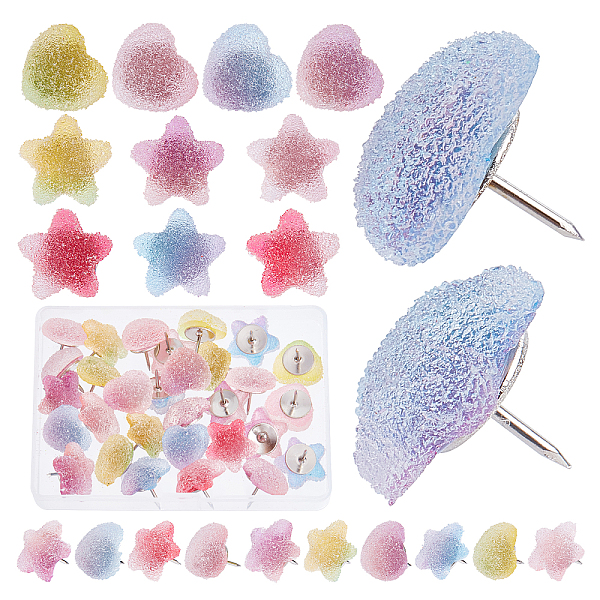 

PandaHall Drusy Plastic Push Pins, Thumbtack, with Steel Pin, for Home School Office Notice Board Cork Board, Heart & Star, Mixed Color..., Multicolor