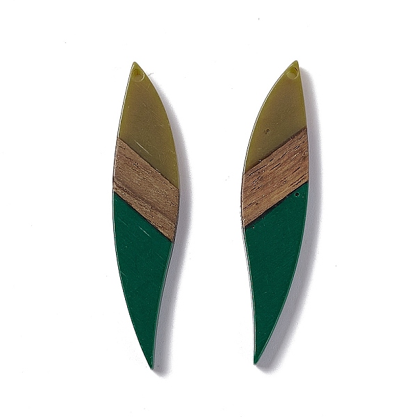 

PandaHall Opaque Resin & Walnut Wood Big Pendants, Leaf Charms, Dark Green, 53x11.5x3mm, Hole: 1.8mm Resin+Wood Leaf