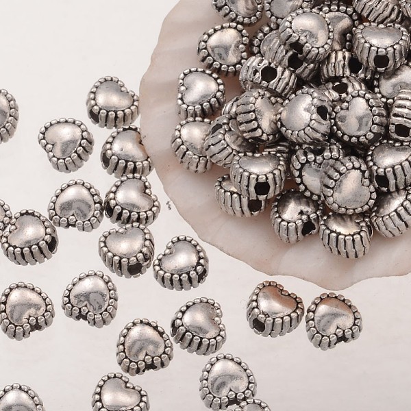 heart tibetan style alloy beads, father's day jewelry making, lead free & nickel free & cadmium free, antique silver, about 5.5mm in diameter, hole: 1.5mm