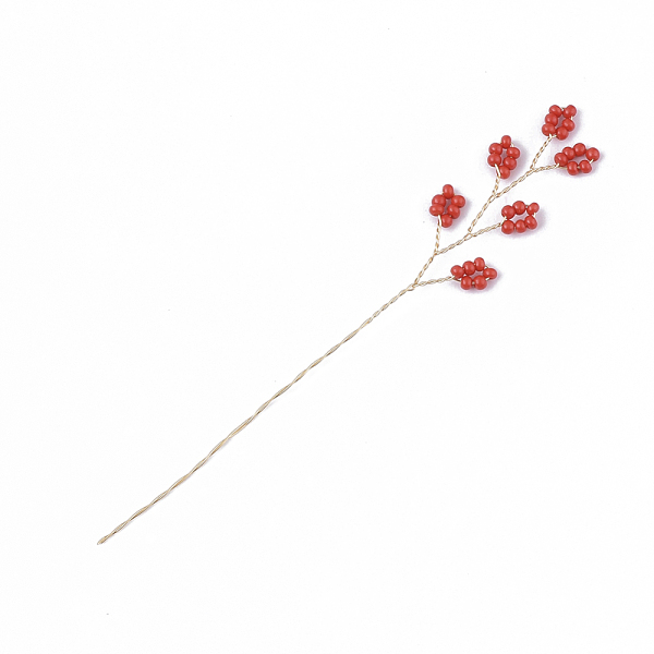 

PandaHall Seed Beads and Brass Wire Wrapped Decoration, Artificial Flower Arrangement Design, For Bonsai Arts Home Display Decoration..., Red