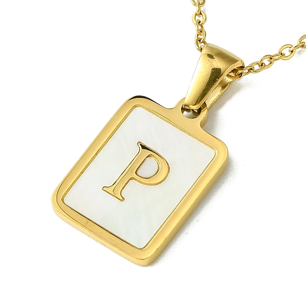 

PandaHall Ion Plating(IP) Rectangle with Initial Letter 304 Stainless Steel Pendant Necklace, white Shell, Real 18K Gold Plated, Letter P...