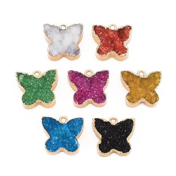 

PandaHall Natural Druzy Agate Pendants, with Light Gold Plated Iron Findings, Butterfly, Mixed Color, 17~18x18~19x5~6.5mm, Hole: 1.6mm Druzy..., Multicolor