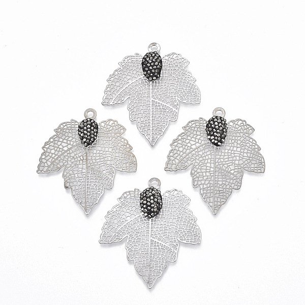 

PandaHall Autumn Theme Brass Rhinestone Pendants, Filigree Findings, Maple Leaf, Jet Hematite, Platinum, 48x45x2~3mm, Hole: 2.5mm...