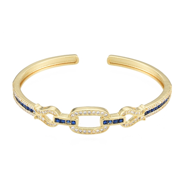 

PandaHall Cubic Zirconia Oval & Fish Open Cuff Bangle, Real 18K Gold Plated Brass Jewelry for Women, Medium Blue, Inner Diameter...