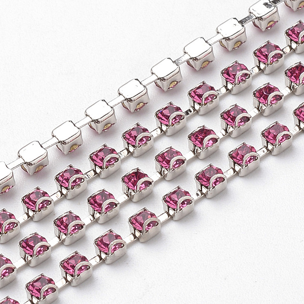 

PandaHall Brass Rhinestone Strass Chains, with Spool, Rhinestone Cup Chains, Platinum, Rose, 2.5mm, about 10yards/roll Brass+Rhinestone Pink