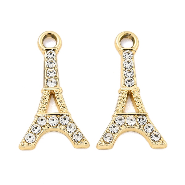

PandaHall UV Plating Alloy Rhinestone Pendants, Eiffel Tower, Golden, 21.5x12x2mm, Hole: 2.2mm Alloy+Rhinestone Eiffel Tower Clear