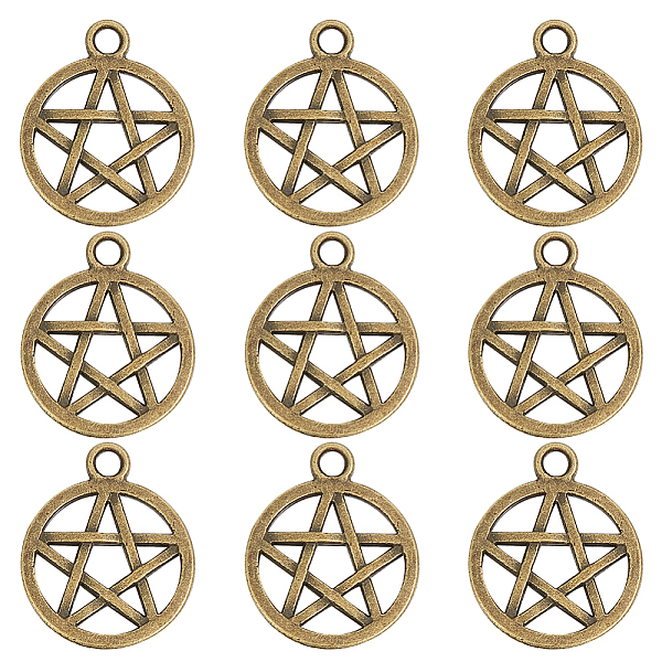 

PandaHall SUNNYCLUE Tibetan Style Alloy Pendants, Wicca Pendants, Flat Round with Star, Antique Bronze, 20.5x16.9x1.7mm, Hole: 2mm...