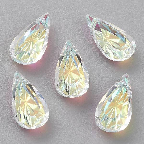 

PandaHall Embossed Glass Rhinestone Pendants, Teardrop, Faceted, Crystal AB, 20x10x5.5mm, Hole: 1.5mm Glass Teardrop Clear