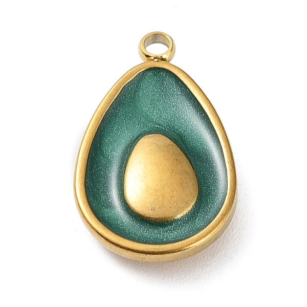 

PandaHall 304 Stainless Steel Pendants, with Enamel, Avocado Charm, Golden, 17x10.5x3.5mm, Hole: 1.6mm Stainless Steel+Enamel Avocado Cyan