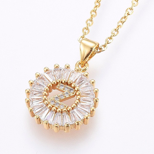 

PandaHall 304 Stainless Steel Initial Pendant Necklaces, with Cubic Zirconia, Flat Round with Letter, Golden, Letter.Z, 17.71 inch(45cm)..., Clear