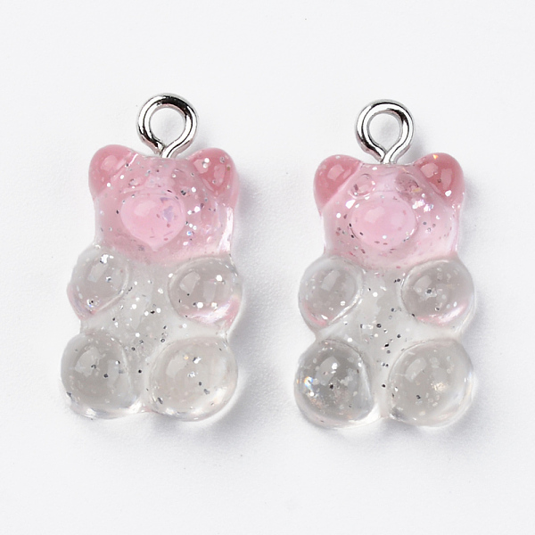 

PandaHall Transparent Resin Pendants, with Glitter Powder and Platinum Tone Iron Loop, Bear, Pink, 21x11x7mm, Hole: 1.8mm Iron+Resin Bear...