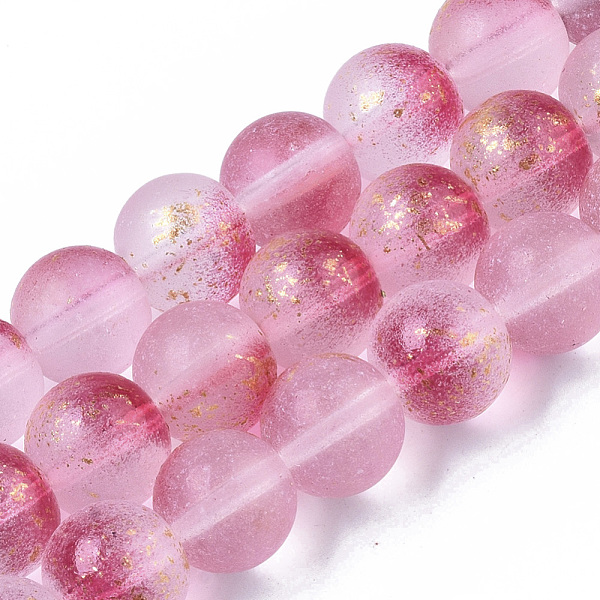 

PandaHall Frosted Spray Painted Glass Beads Strands, with Golden Foil, Round, Camellia, 10~11mm, Hole: 1.4~1.6mm, about 39~42pcs/Strand..., Pink