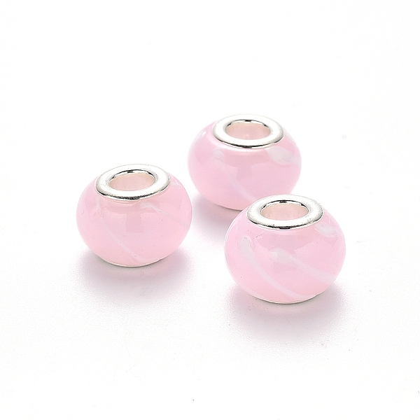 

PandaHall Handmade Lampwork European Beads, Large Hole Rondelle Beads, with Platinum Tone Brass Double Cores, Creamy White, 14~15x9~10mm...