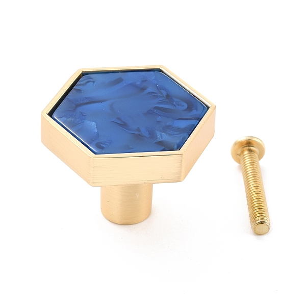 

PandaHall Hexagon with Marble Pattern Brass Box Handles & Knobs, with Resin Cabochons and Iron Screws, Matte Gold Color, Royal Blue...
