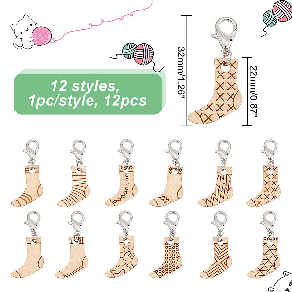 12 Stück 12-Stil-Sockenanhänger-Maschenmarkierer Mit Verriegelung